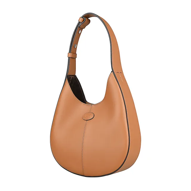 【TOD’S】Tods Di Bag壓印LOGO荔紋設計滾邊小牛皮吸釦式手提新月包(迷你/卡其)