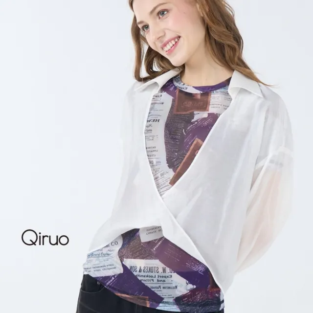 【Qiruo 奇若名品】春夏專櫃白色透明罩衫7069A 長袖上衣 