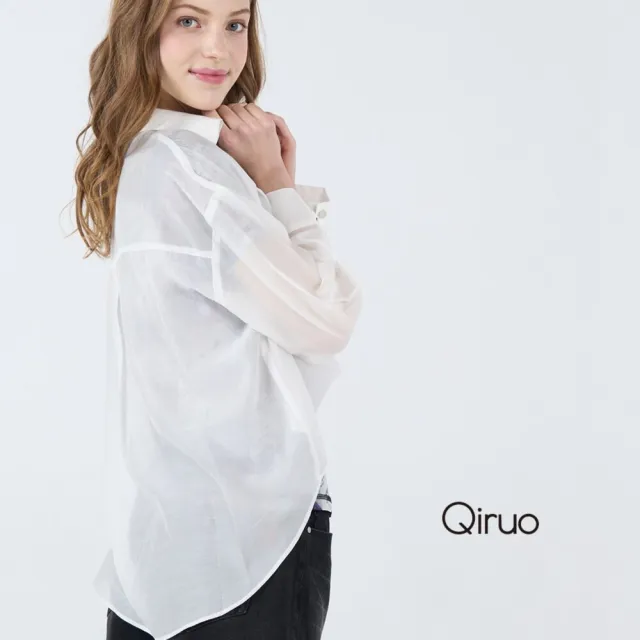 【Qiruo 奇若名品】春夏專櫃白色透明罩衫7069A 長袖上衣 