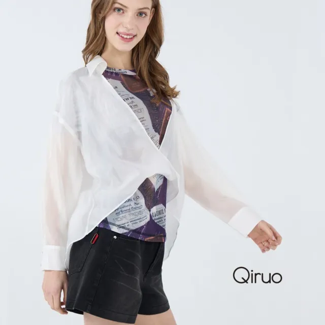 【Qiruo 奇若名品】春夏專櫃白色透明罩衫7069A 長袖上衣 