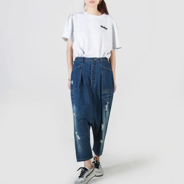 【巴黎精品】復古牛仔吊帶褲大碼寬褲直筒褲落地褲休閒女裝(秋季寬鬆哈倫褲女長褲子3色n1ir36)
