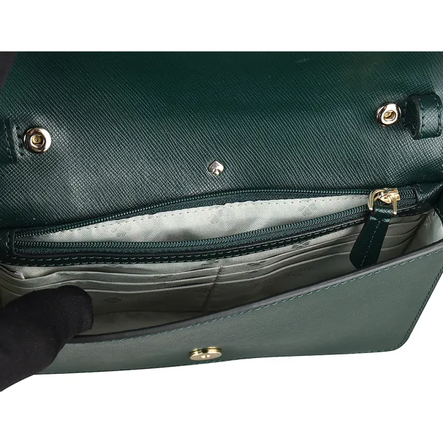 【KATE SPADE】Kate Spade spencer金LOGO防刮皮鏈帶斜背包(深常綠)