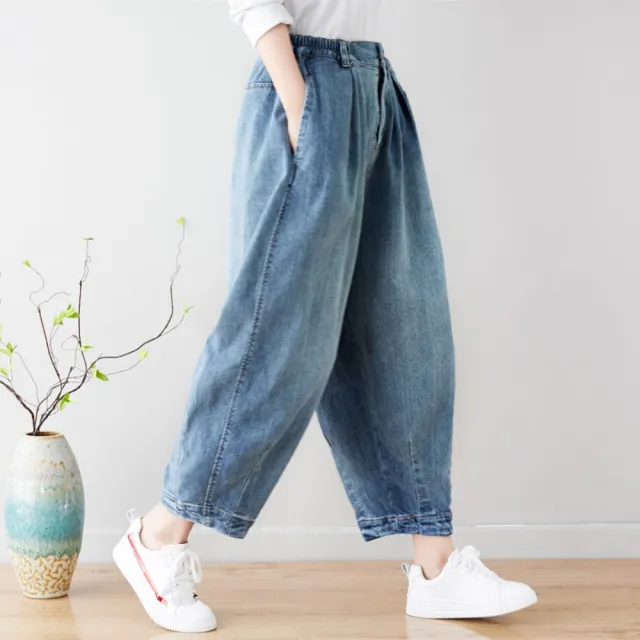 【巴黎精品】復古牛仔褲大碼寬褲直筒褲裙落地褲休閒女裝(做舊水洗棉燈籠褲顯瘦女長褲子n1ir51)