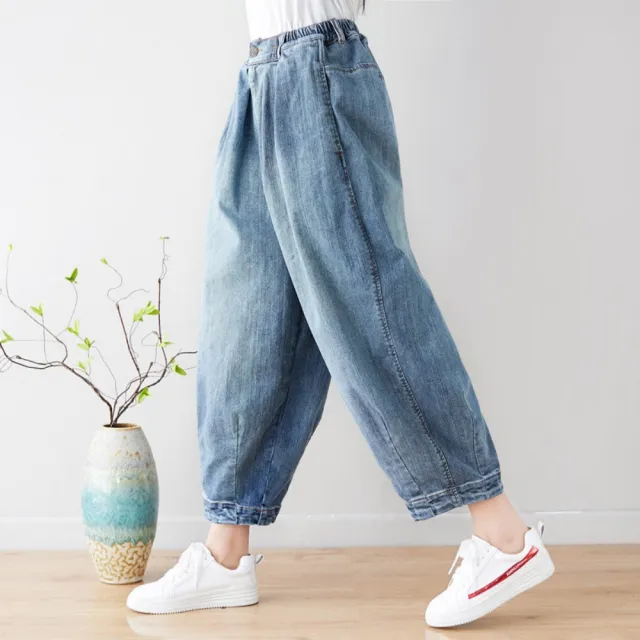【巴黎精品】復古牛仔褲大碼寬褲直筒褲裙落地褲休閒女裝(做舊水洗棉燈籠褲顯瘦女長褲子n1ir51)