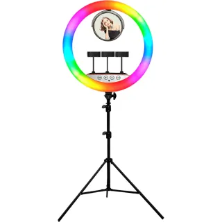 【ROWA 樂華】(支援同時三隻手機)RGB22 22吋全彩遙控環形LED直播補光燈(贈200CM腳架)