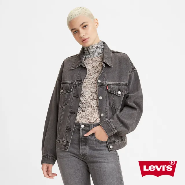 【LEVIS】女款 90年古著牛仔外套 / 寬袖設計 / 天絲棉 / 精工黑灰水洗 熱賣單品 A1743-0000