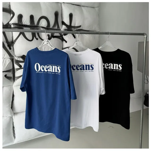 【Dition】美式文字oceans短袖上衣 寬版t恤(男女可穿 oversize)
