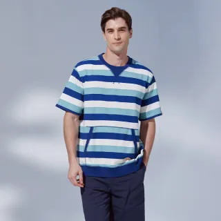【NAUTICA】官方旗艦 男裝 外縫線條紋口袋短袖T恤(藍色)
