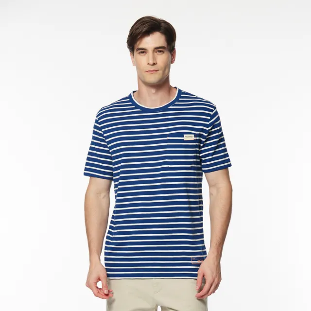【NAUTICA】官方旗艦 男裝 跳色條紋口袋短袖T恤(藍白色)