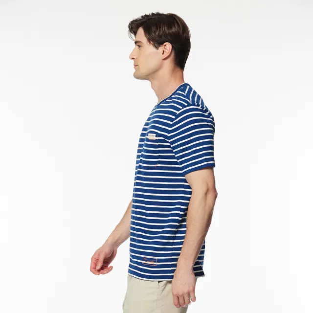 【NAUTICA】官方旗艦 男裝 跳色條紋口袋短袖T恤(藍白色)