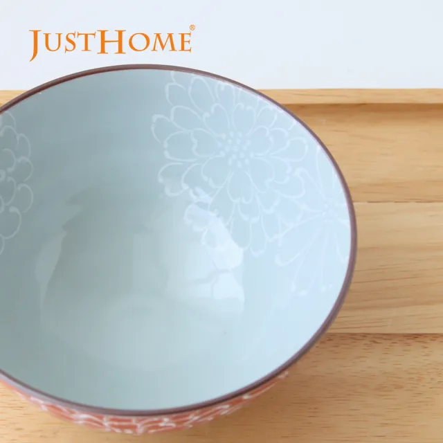 【Just Home】日本製美濃燒陶瓷5吋碗300ml-紅菊(深丸大平碗 可微波 碗 飯碗 碗盤)