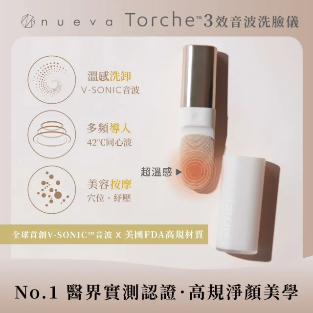 【NUEVA】淨膚修護組 多功能面膜機 三效洗臉儀 保濕(AQUA水水蛋面膜機+Torche三效音波洗臉儀 美容)