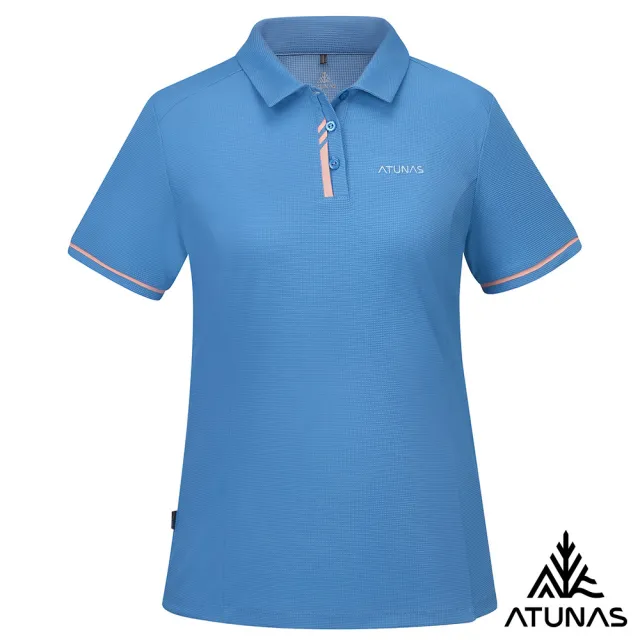 【ATUNAS 歐都納】女款POLARTEC POWER DRY短袖POLO衫(A1PS2504W藍/吸濕排汗/抗臭/抗UV防曬/透氣快乾)
