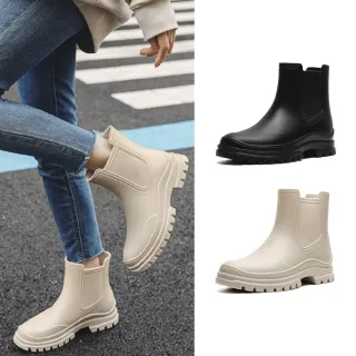 【SOFE MORE】防水切爾西靴 防水鞋 女生雨鞋 厚底短靴 雨天穿搭 靴子造型 防滑防潑水靴(防水切爾西靴子)