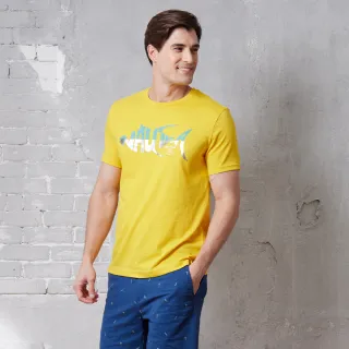 【NAUTICA】官方旗艦 男裝 品牌LOGO魚骨印花短袖T恤(黃色)