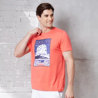 【NAUTICA】官方旗艦 男裝 帆船隊圖騰印花短袖T恤(粉色)