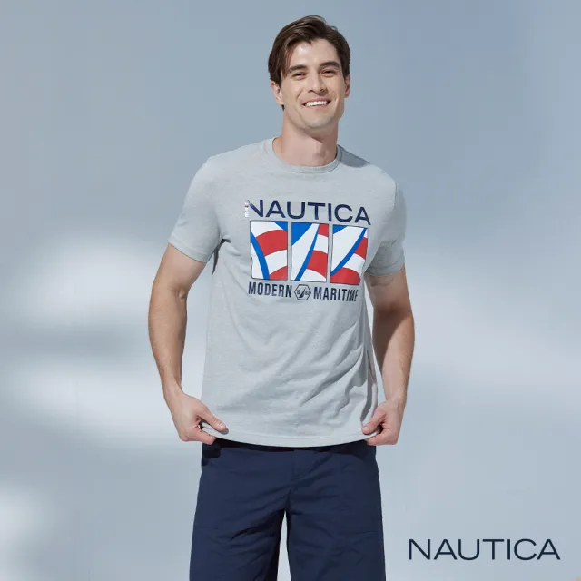【NAUTICA】官方旗艦 男裝 現代感航海印花短袖T恤(灰色)
