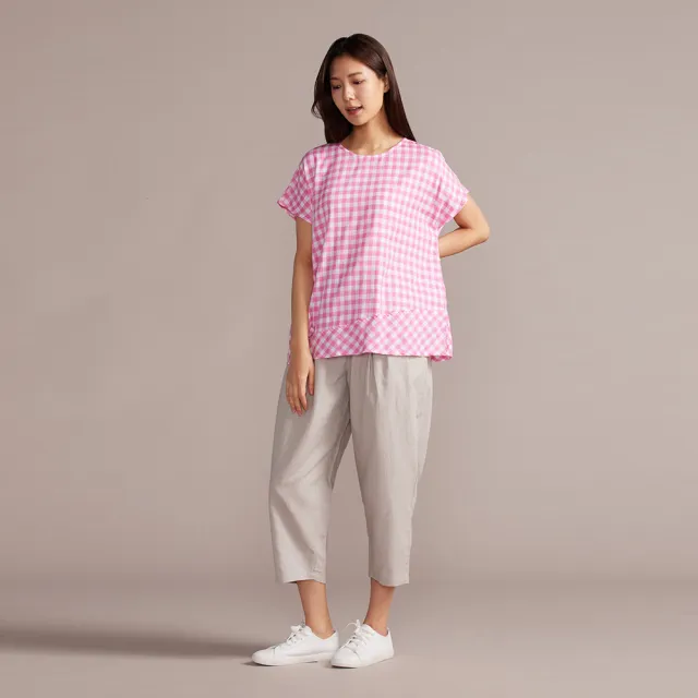 【YVONNE 以旺傢飾】網路限定｜雙層棉格紋拼接短袖上衣