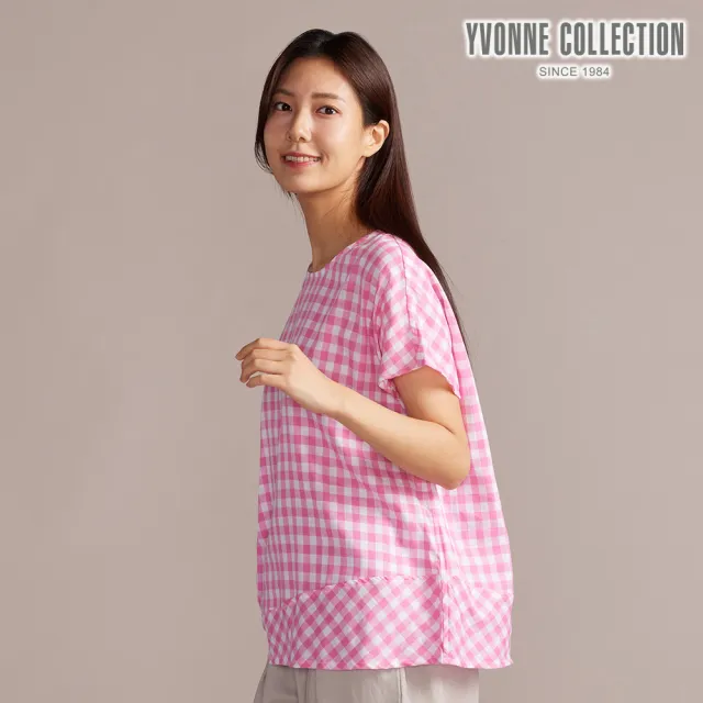 【YVONNE 以旺傢飾】網路限定|雙層棉格紋拼接短袖上衣