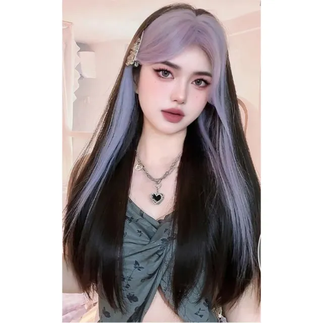 【巴黎精品】長假髮直髮整頂假髮(中分瀏海挑染修顏女假髮n1ji57)