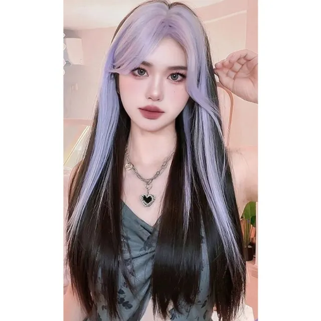 【巴黎精品】長假髮直髮整頂假髮(中分瀏海挑染修顏女假髮n1ji57)