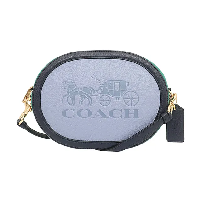 【COACH】煙霧藍x深藍牛皮壓印馬車拉鍊斜背包(C5777 IMRGX)