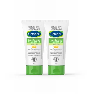 【Cetaphil 舒特膚】官方直營 輕透物理低敏防曬霜PA++++ 50ml*2入(清爽防曬/抗UV/海洋友善)