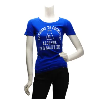【Abercrombie & Fitch】燙字化學溶液瓶短T(女-寶藍-S)