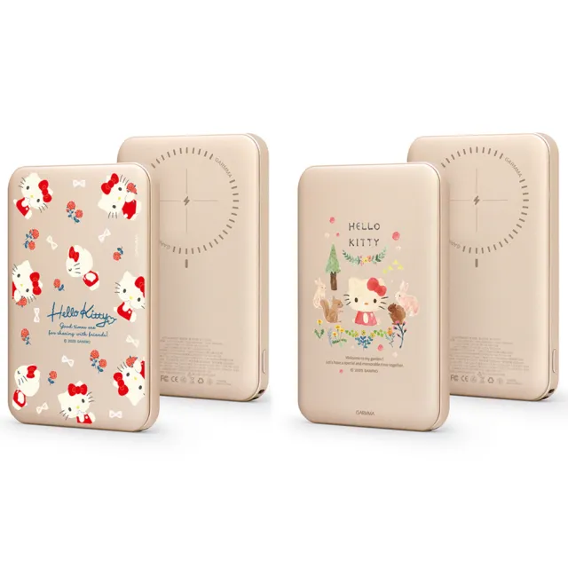 【GARMMA】Hello Kitty 磁吸超薄行動電源 IK-7CAF15 5000mAh 雙孔輸出/磁吸行動電源 18Wh(輕.薄.小)