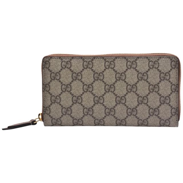 【GUCCI 古馳】GUCCI 經典GG Supreme印花帆布拉鍊長夾(咖啡色779786-KHNKG-8534)