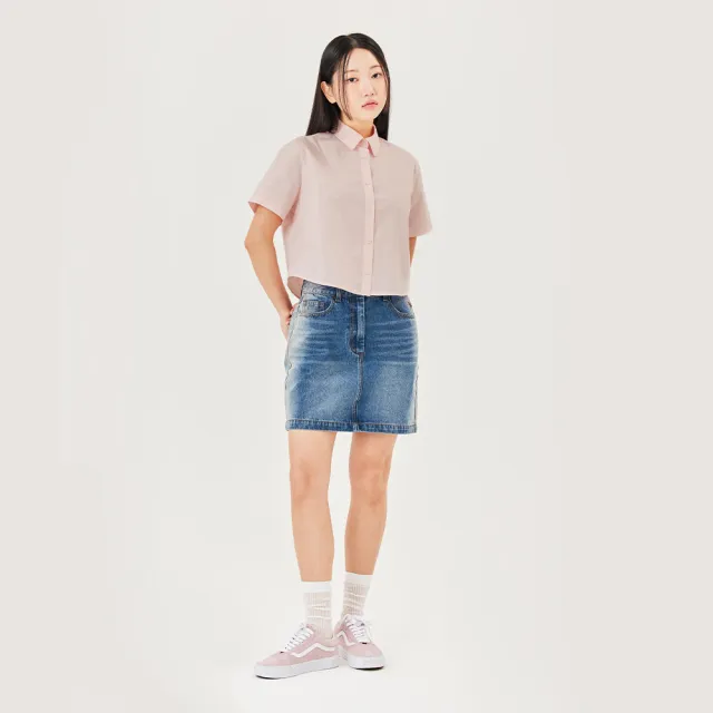 【Mark Gonzales】女裝 刺繡小天使短版短袖襯衫-粉紅色