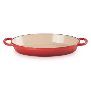【Le Creuset】典藏琺瑯鑄鐵鍋雙耳橢圓烤盤28cm(櫻桃紅)