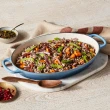 【Le Creuset】典藏琺瑯鑄鐵鍋雙耳橢圓烤盤28cm(櫻桃紅)