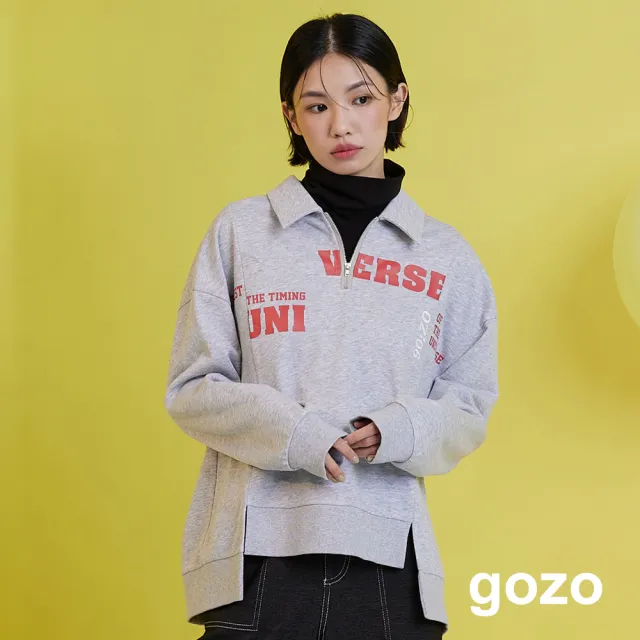 【gozo】標語造型剪接拉鍊polo領上衣(兩色)