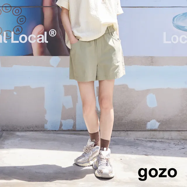 【gozo】織標雙腰頭造型天絲棉短褲(兩色)