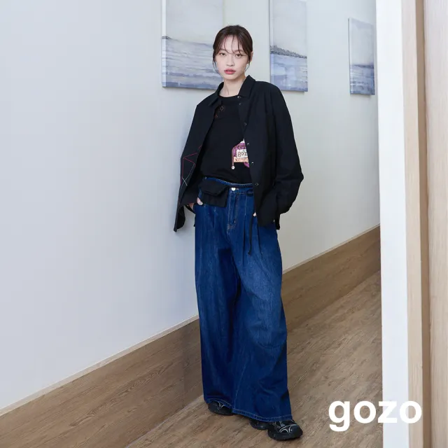 【gozo】房子線條繡花襯衫附綁腰小包(兩色)
