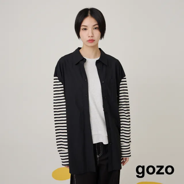 【gozo】天絲棉針織條紋拼袖涼感襯衫(兩色)