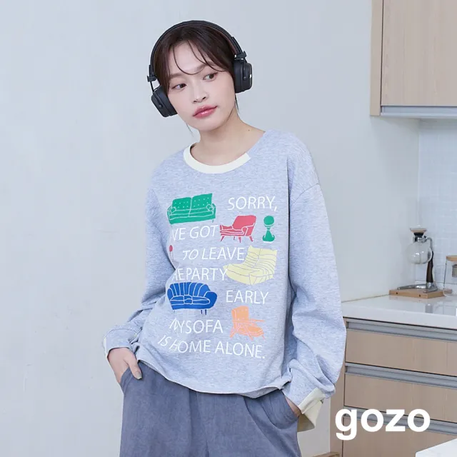 【gozo】孤單沙發配色羅紋後開岔大學T(兩色)
