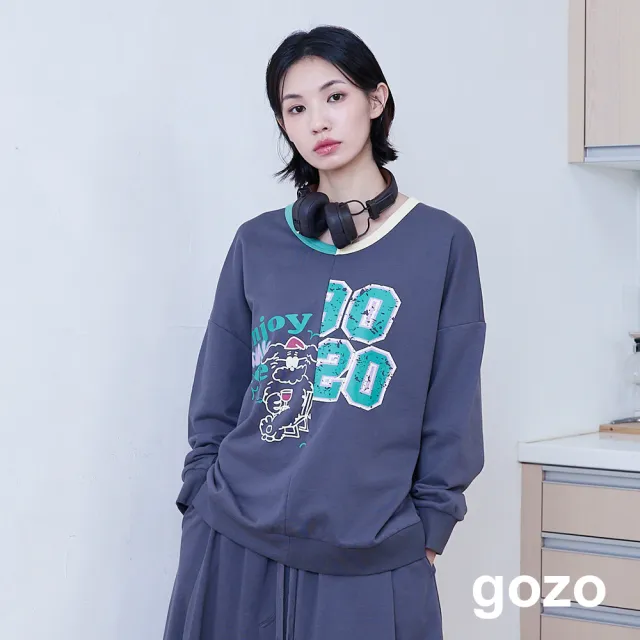 【gozo】趣味狗狗9020不對稱寬版大學T(兩色)