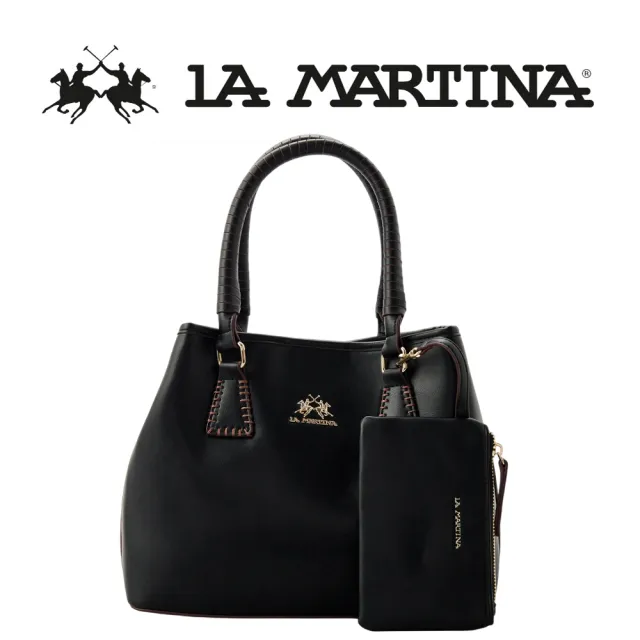 【LA MARTINA】雙11 義大利原裝進口 限量2折 頂級皮革托特包肩背包 1818P 全新專櫃展示品(黑色)