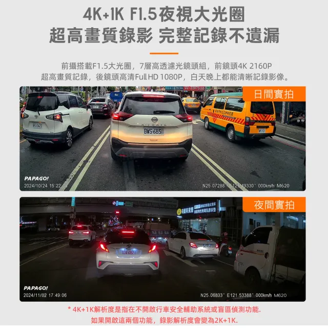 【PAPAGO!】M620 4K+1K WIFI 行車安全輔助 電子後視鏡 行車紀錄器(測速照相/盲區偵測/行車記錄器)