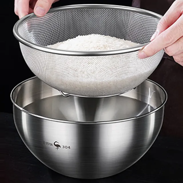 【PUSH!】廚房用品加厚 304不銹鋼濾水盆洗米篩洗水果淘米盆 瀝水籃洗菜盆(洗菜盆瀝水盆 2件組D381)