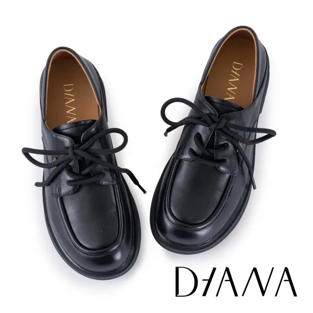【DIANA】復古學院綁帶柔軟羊皮德比鞋(黑色)