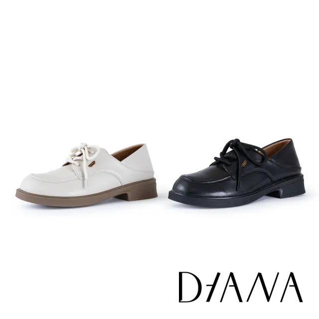 【DIANA】復古學院綁帶柔軟羊皮德比鞋(黑色)