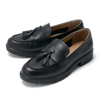 【DIANA】復古流蘇真皮中跟樂福鞋(黑色)