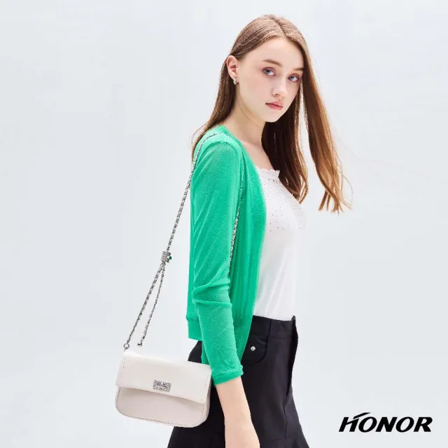 【HONOR 山形屋】簡約鎖釦可調鍊帶小方包-黑/淺杏