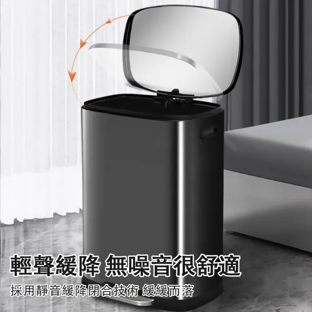 【巧可】401不鏽鋼垃圾桶 50L大容量帶蓋商用垃圾桶 無指紋鏡面腳踏式垃圾桶 液壓阻尼 靜音緩降