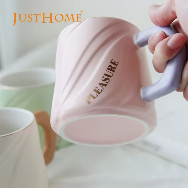 【Just Home】粉嫩樂園陶瓷馬克杯-4入組附收納架(400ml 杯 水杯 拿鐵杯 咖啡杯 茶杯 杯子)