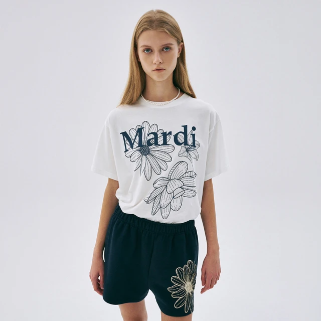 【MARDI MERCREDI】休閒短褲 海軍藍 印花小雛菊 奶油花 SWEAT SHORTS FLOWER