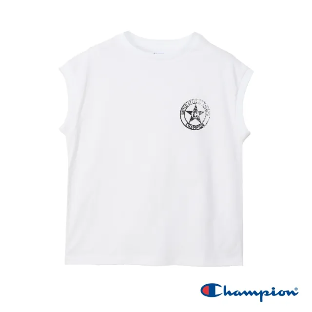 【Champion】官方直營 女款-CASUAL 寬版印花無袖上衣-白色(CW-Z311-010)